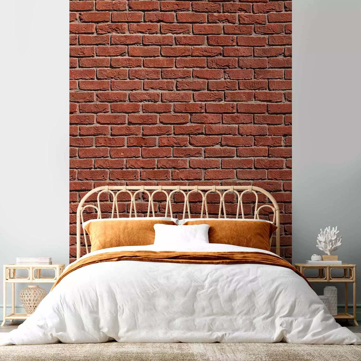 Photo Wallpaper Red brick - red pattern imitating an old brick