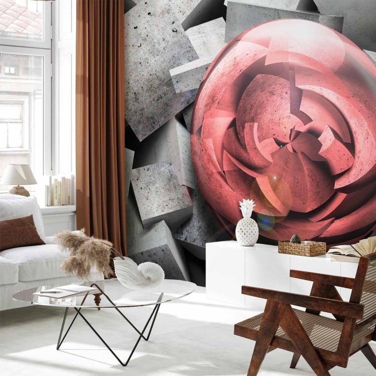 Wall Mural Abstract Rose - Background with Pieces of Gray Stone and Red Sphere