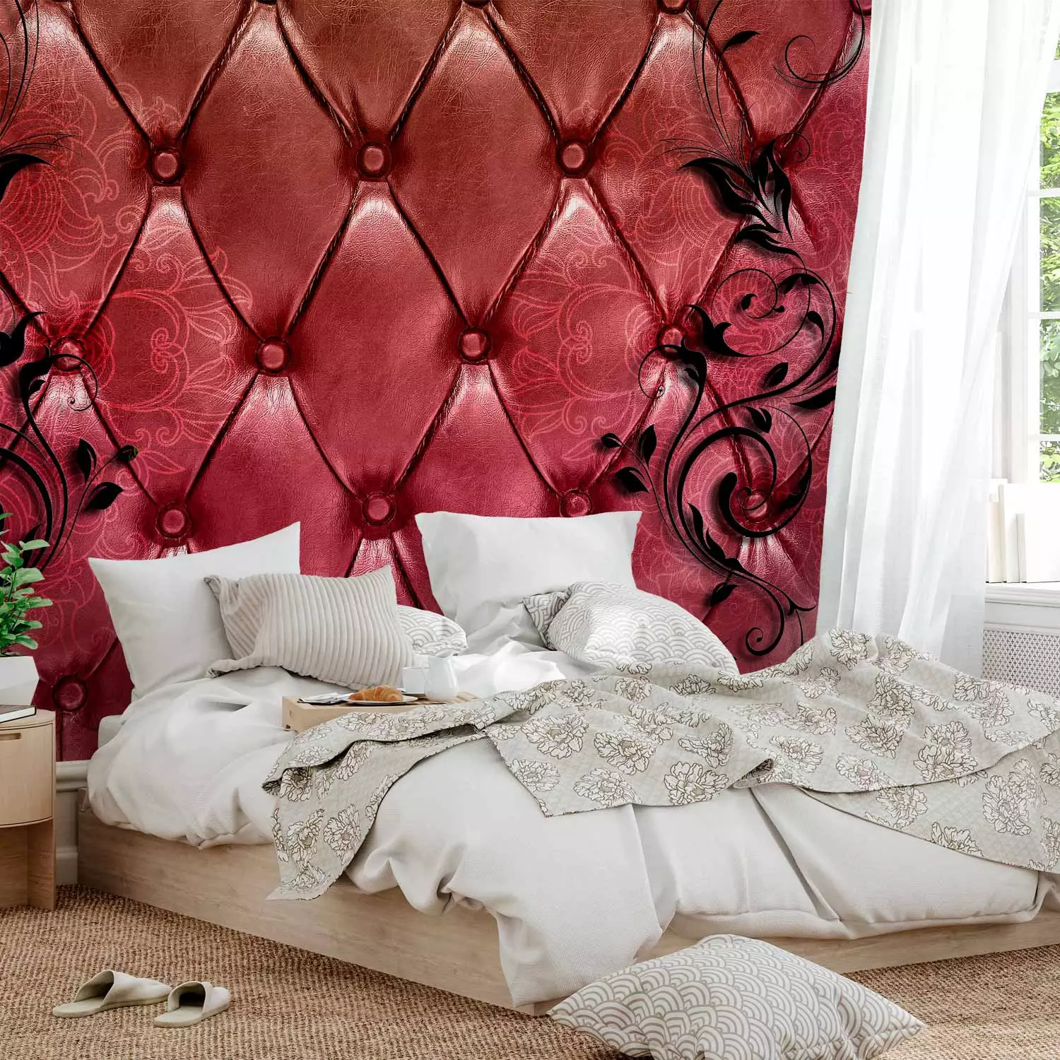 Wall Mural Red Majesty - Leather-textured Fabric with Designs