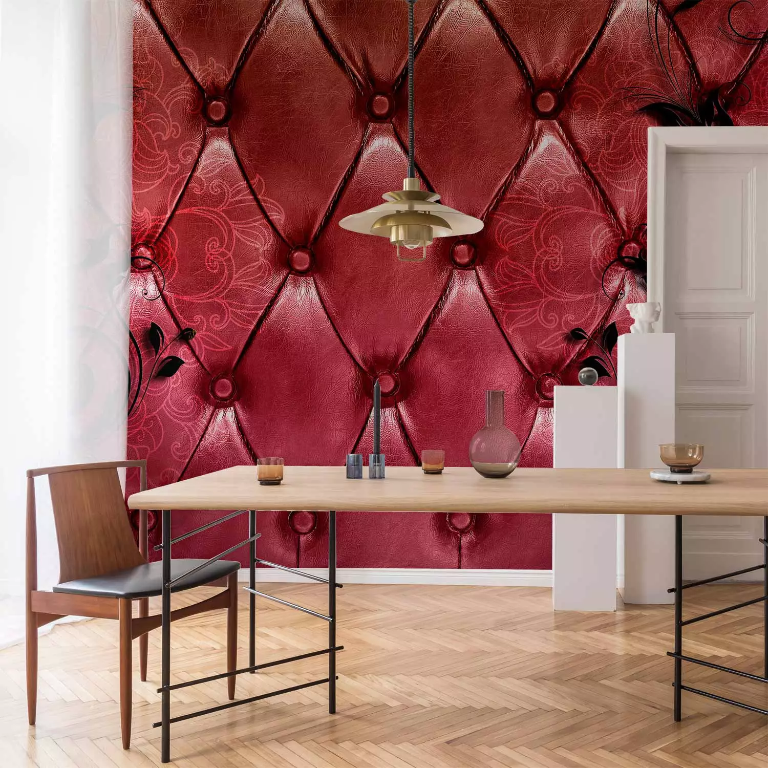 Wall Mural Red Majesty - Leather-textured Fabric with Designs