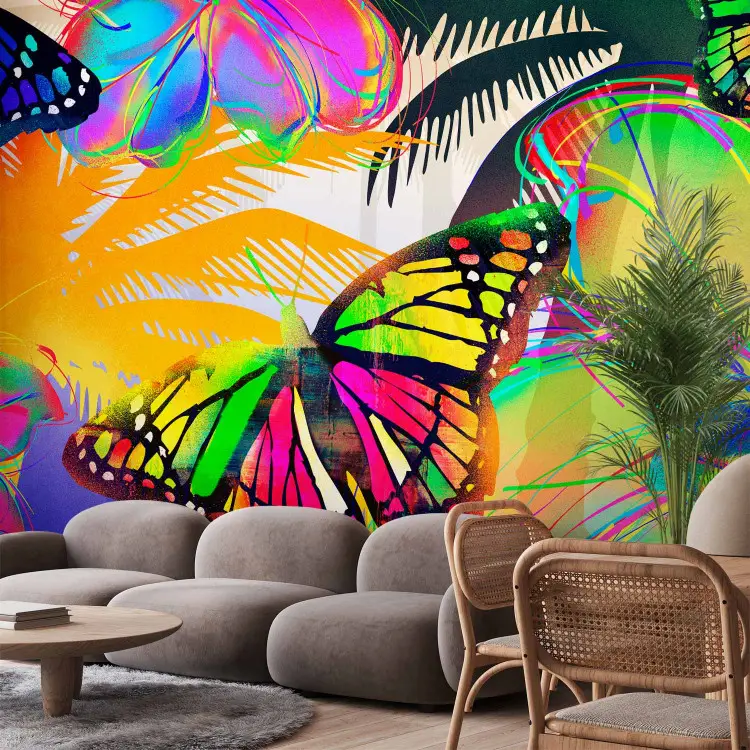 Wall Mural Butterflies in the Stomach - Colorful Animals and Flowers in ...