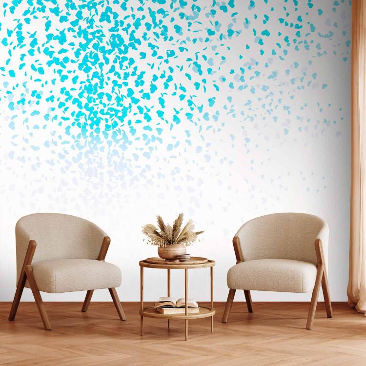 Wall Mural Abstraction with Hearts - Confetti of turquoise hearts on a white background