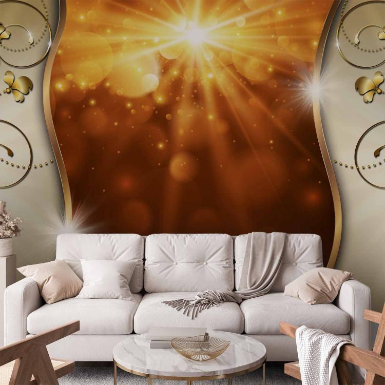 Wall Mural Amber Sun - Abstraction with glow on a brown background with patterns