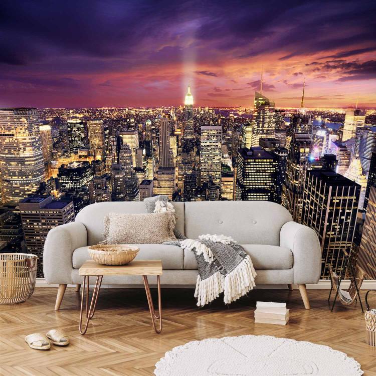 Wall Mural Evening in New York - Nighttime Architecture with Illuminated Skyscrapers