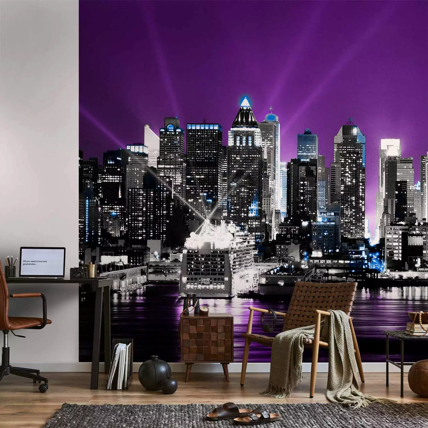 Photo Wallpaper New York in Purple - Urban Landscape with Illuminated Skyscrapers