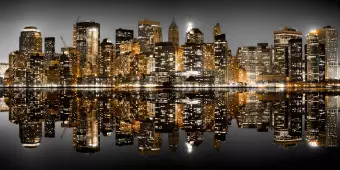 Wall Mural Golden New York - Architecture with a Glamour Effect in a Water Reflection Wallpaper Cropper