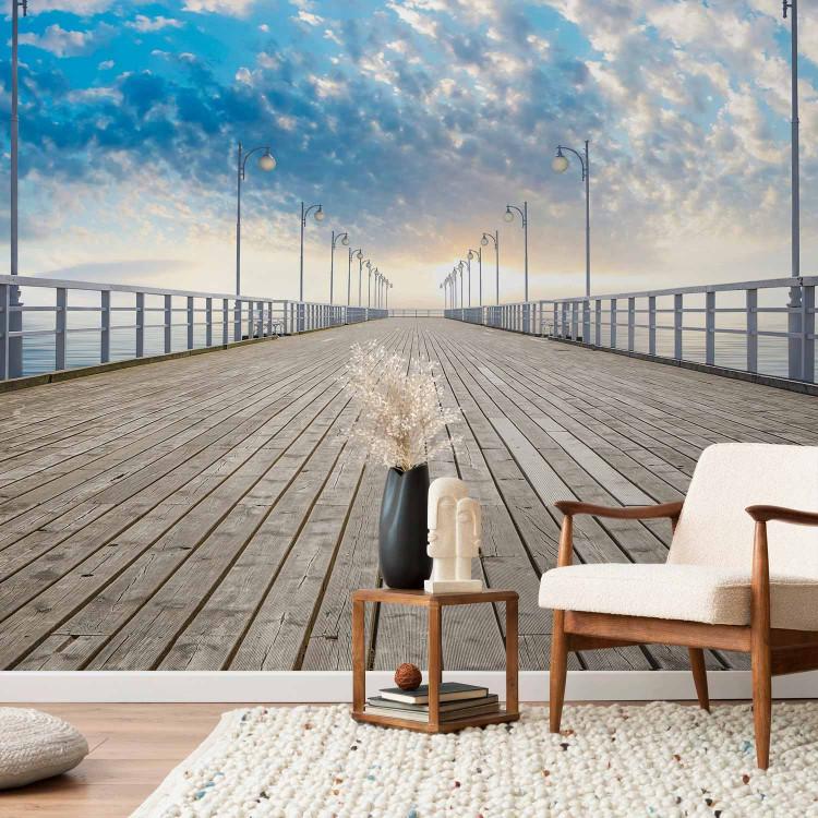 Wall Mural Pier - Landscape Surrounded by the Blue Sea and Calm Sky with Clouds