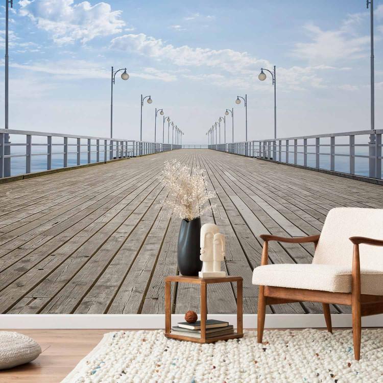 Wall Mural On the Pier - Landscape with a White Pier on a Tranquil Sea under a Blue Sky
