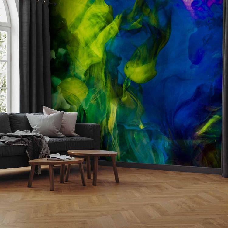 Wall Mural Colorful vapors and smoke II - a modernist abstraction of coloured fire in shades of green and blue