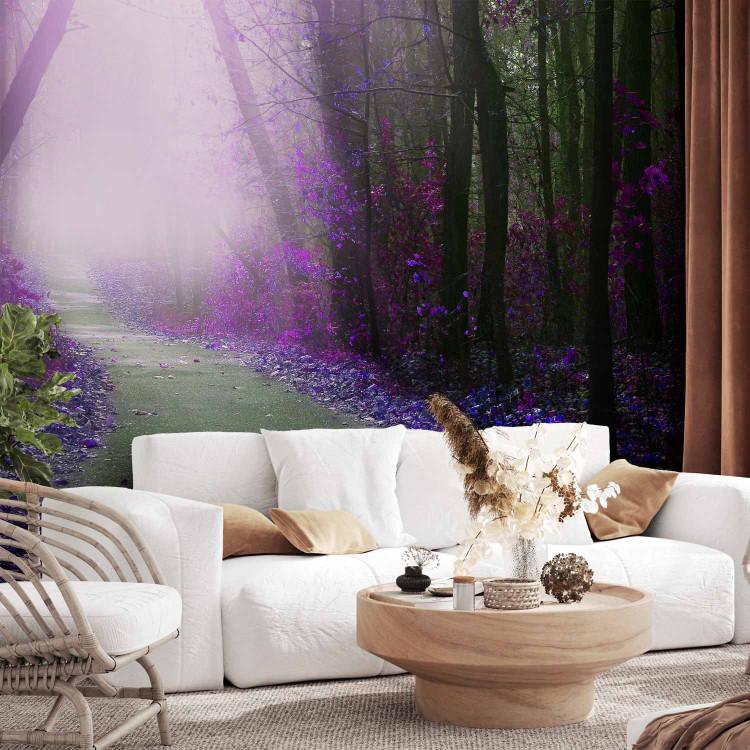 Wall Mural Purple Passage - Landscape of a road leading through a forest with trees