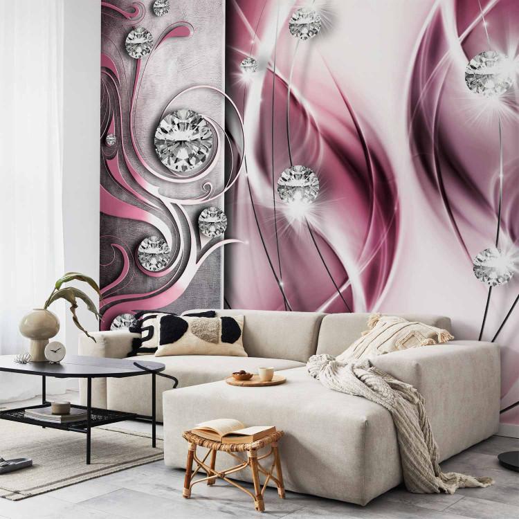 Wall Mural Female Abstraction - Pink and gray composition with pattern and diamonds