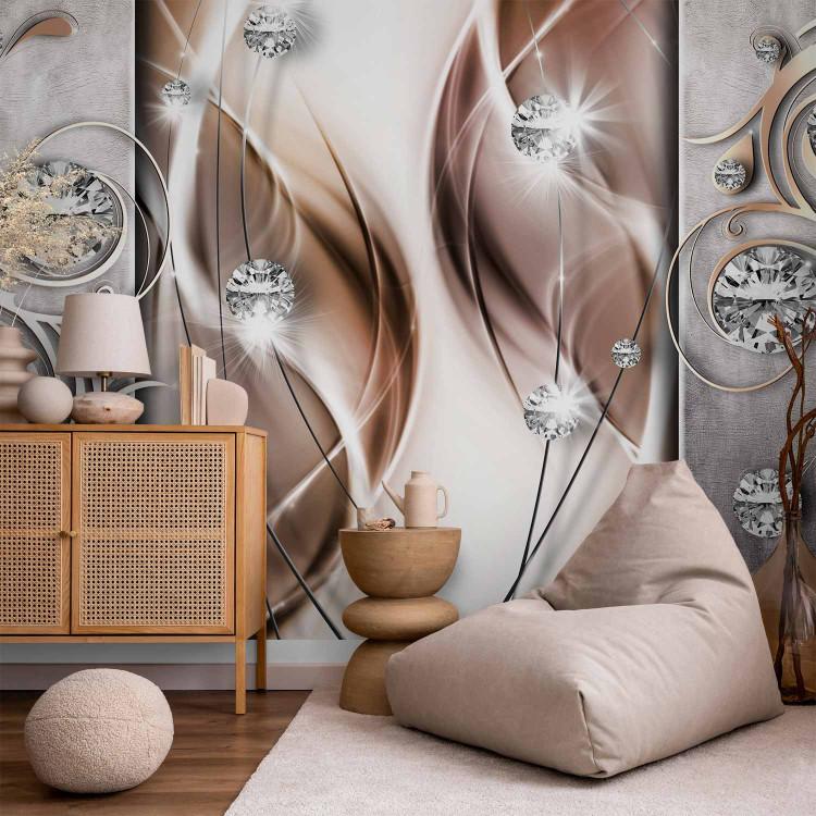 Wall Mural Abstraction with Gleam - Delicate patterns on silver with diamonds