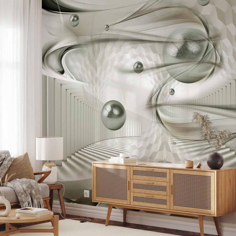 Wall Mural Futuristic Art - silver spheres with surrounding geometric designs