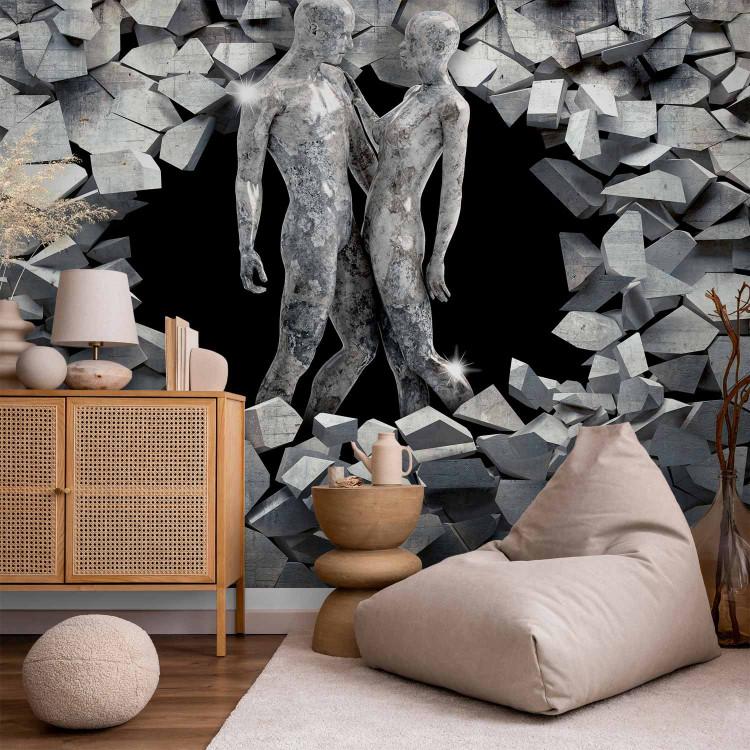 Wall Mural Close people - shiny silhouettes surrounded by silver stones