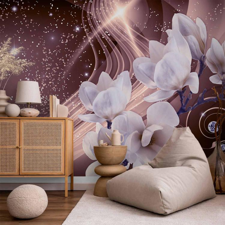 Wall Mural Dust - orchid blossoms on a background in shades of pink and with a sparkle effect