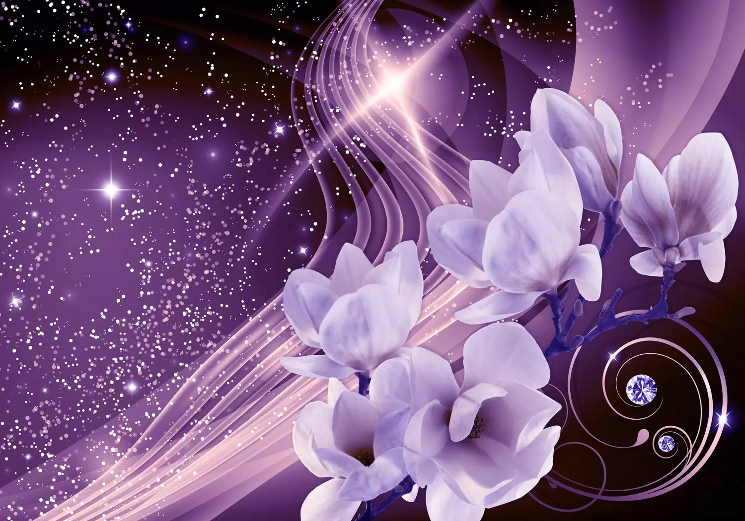 Wall Mural Purple milky way - orchid flowers on a background with glow  effect - bimago, image size:1500x1050