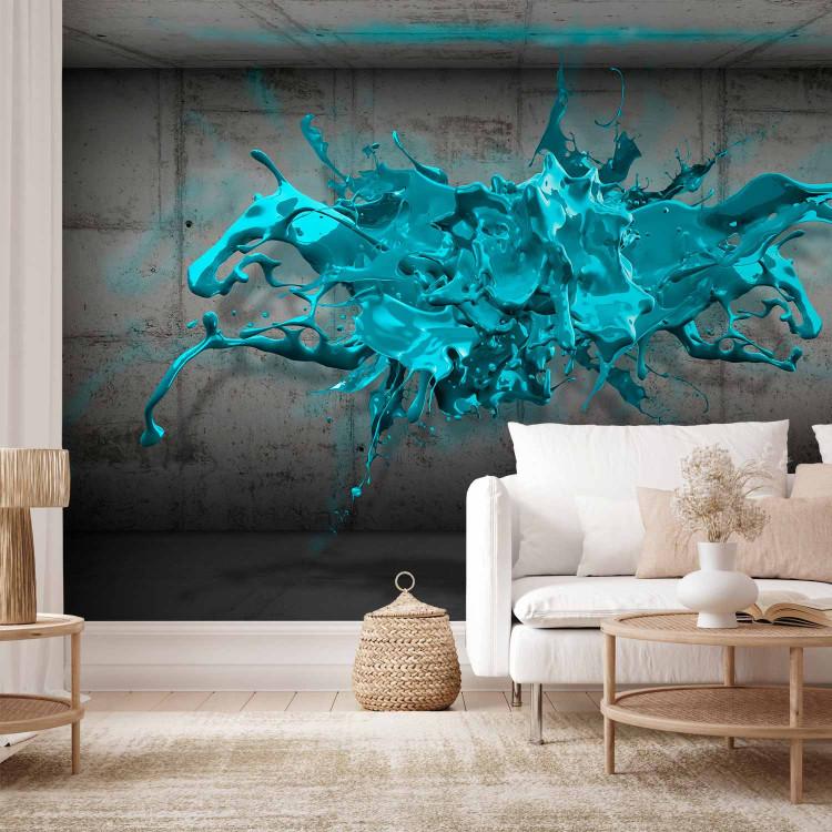 Wall Mural Blue abstraction - graphite concrete with a turquoise blob in the centre