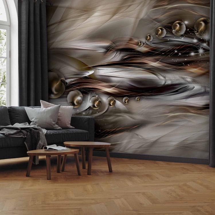 Wall Mural Brown shoal - monolithic abstraction in golden brown waves from the pattern