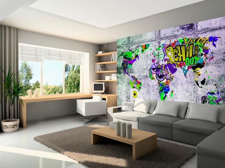 Wall Mural Graffiti world - colourful world map on concrete background for teenager