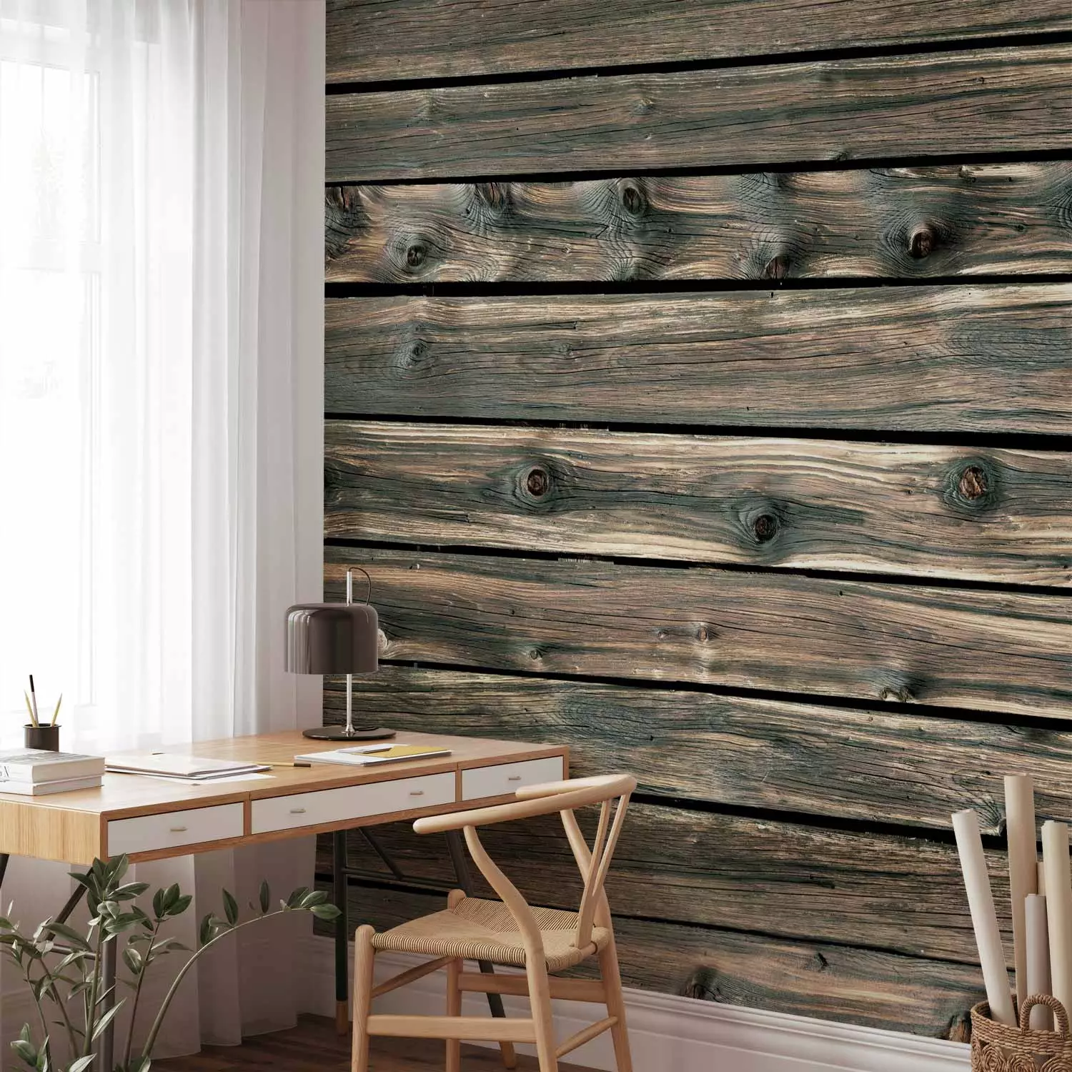 Photo Wallpaper Rustic boards - background in cool grey wood pattern