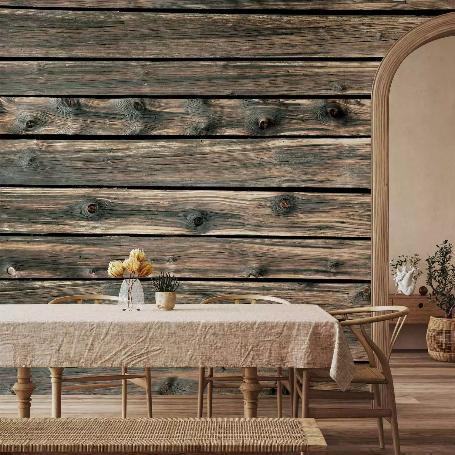 Photo Wallpaper Rustic boards - background in cool grey wood pattern