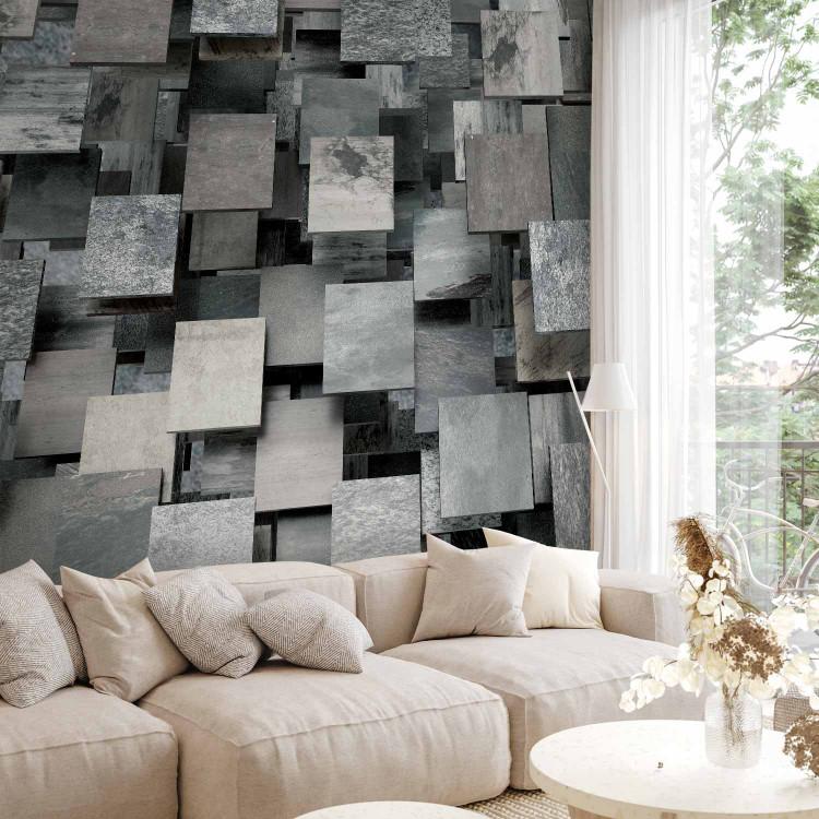 Wall Mural Grey squares - 3D geometric illusion and space in