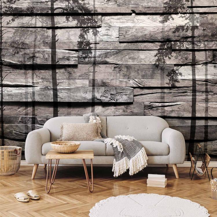 Wall Mural Shadow of nature - pattern in grey boards with falling shadow of tall trees