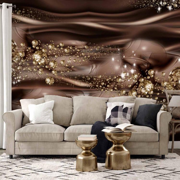 Wall Mural Chocolate river - brown abstract composition with waves of diamonds and sparkle