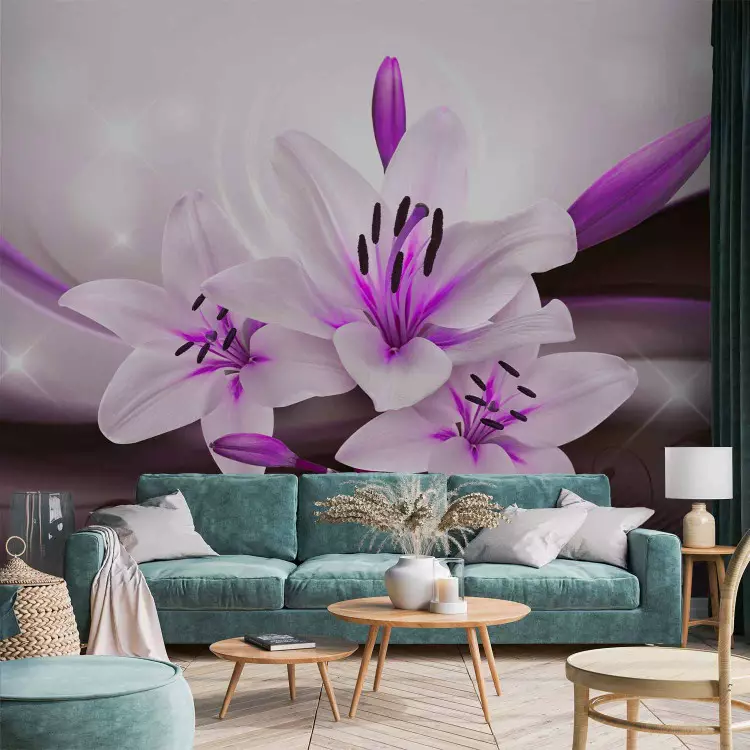 Wall Mural Purple lily - flower composition with delicate wave pattern