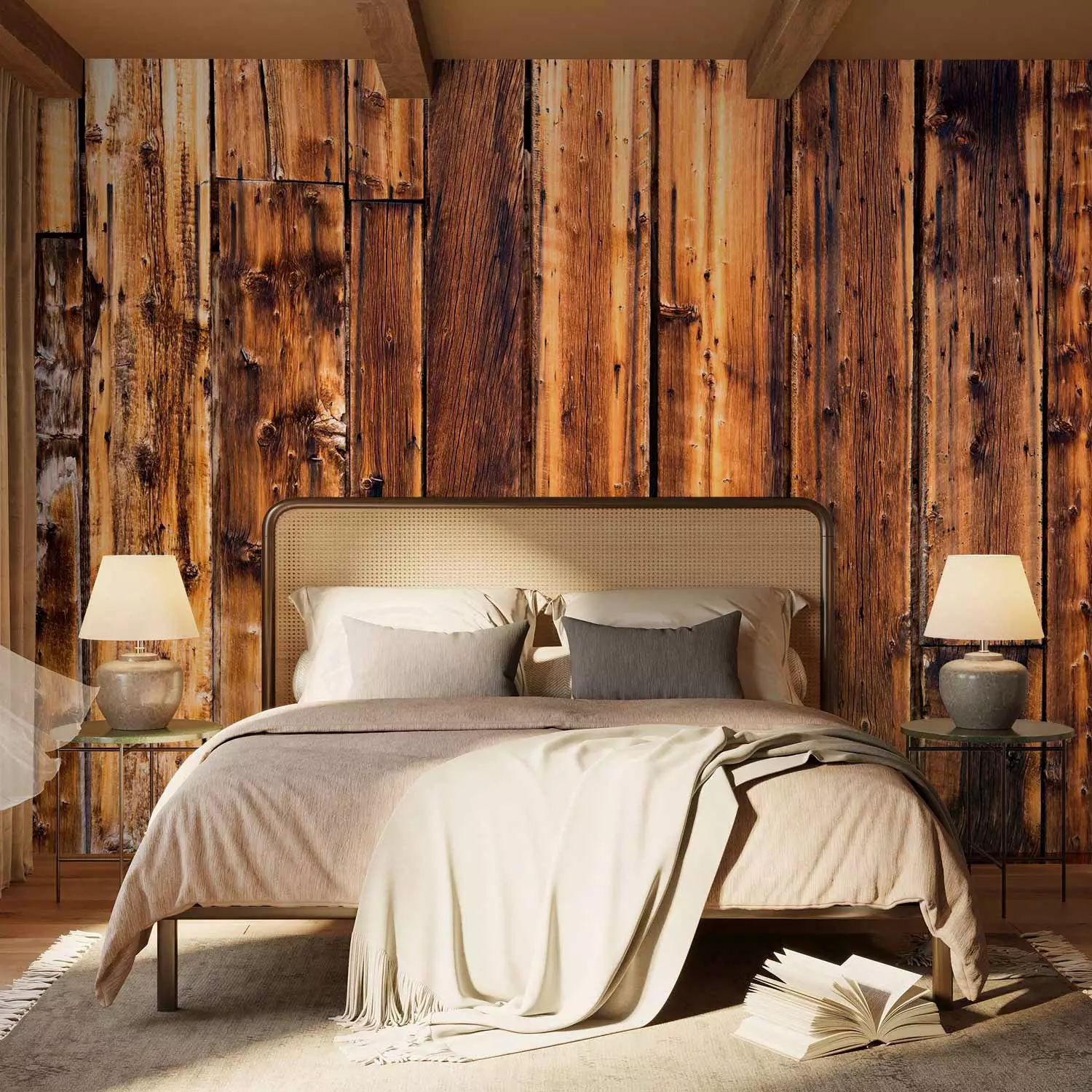 Wall Mural Rustic warmth - patterned composition of brown wooden planks