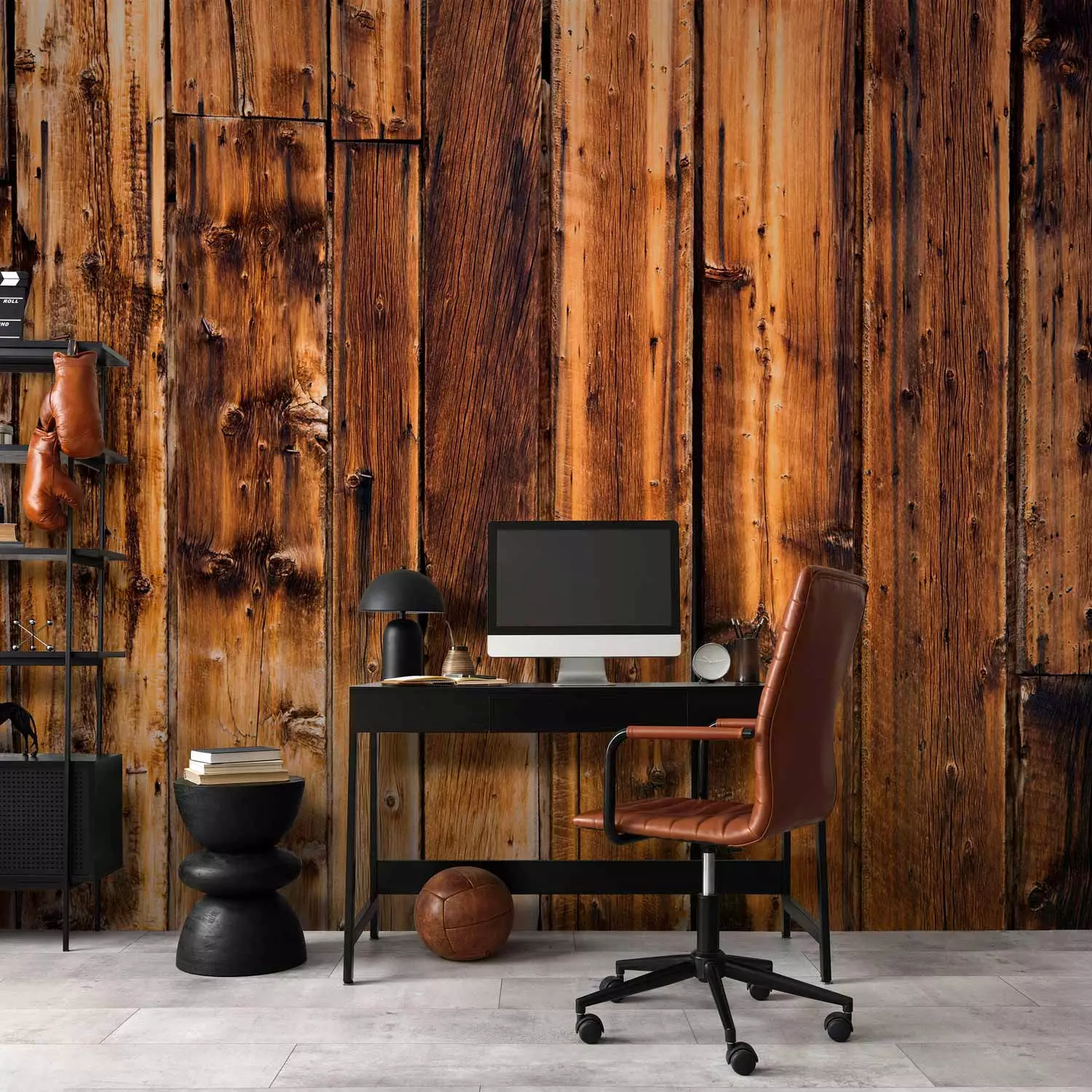 Wall Mural Rustic warmth - patterned composition of brown wooden planks