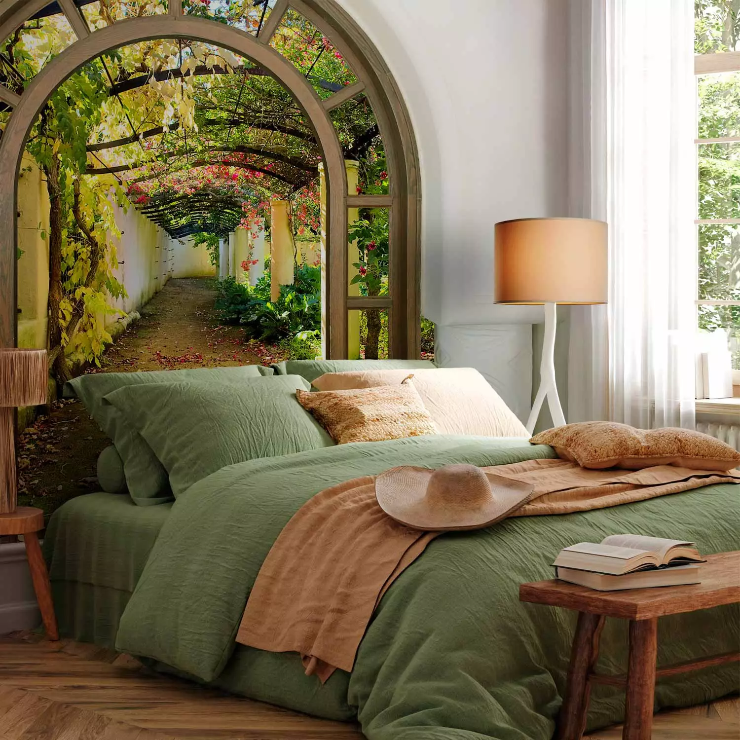 Wall Mural Door to a secret garden - gateway to an autumn green garden -  bimago, image size:1500x1500