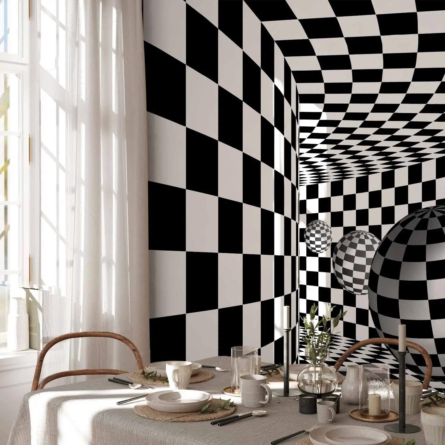 black and white hallway wallpaper
