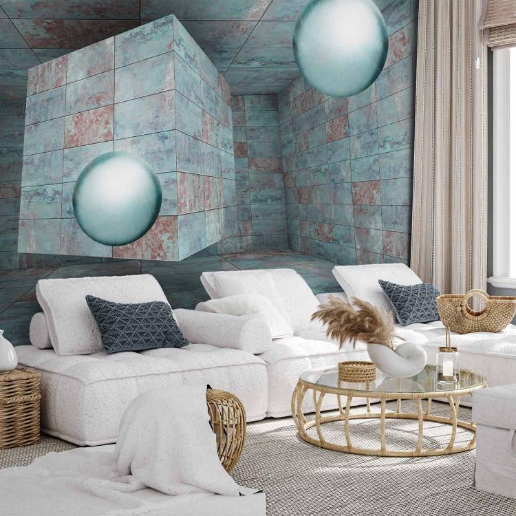 Wall Mural Geometric figures - an abstraction with spheres and a cube in space