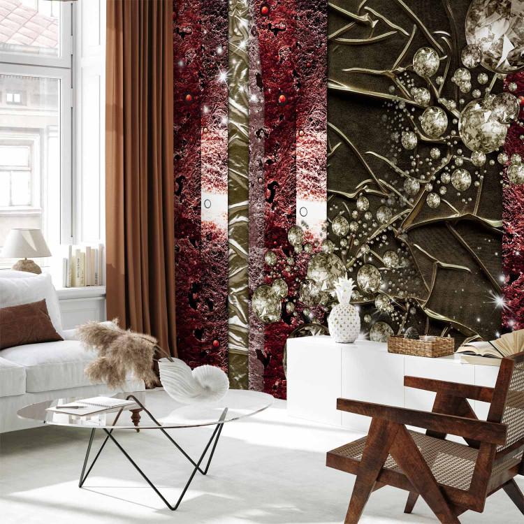 Wall Mural With a golden touch - maroon striped abstraction with textured patterns