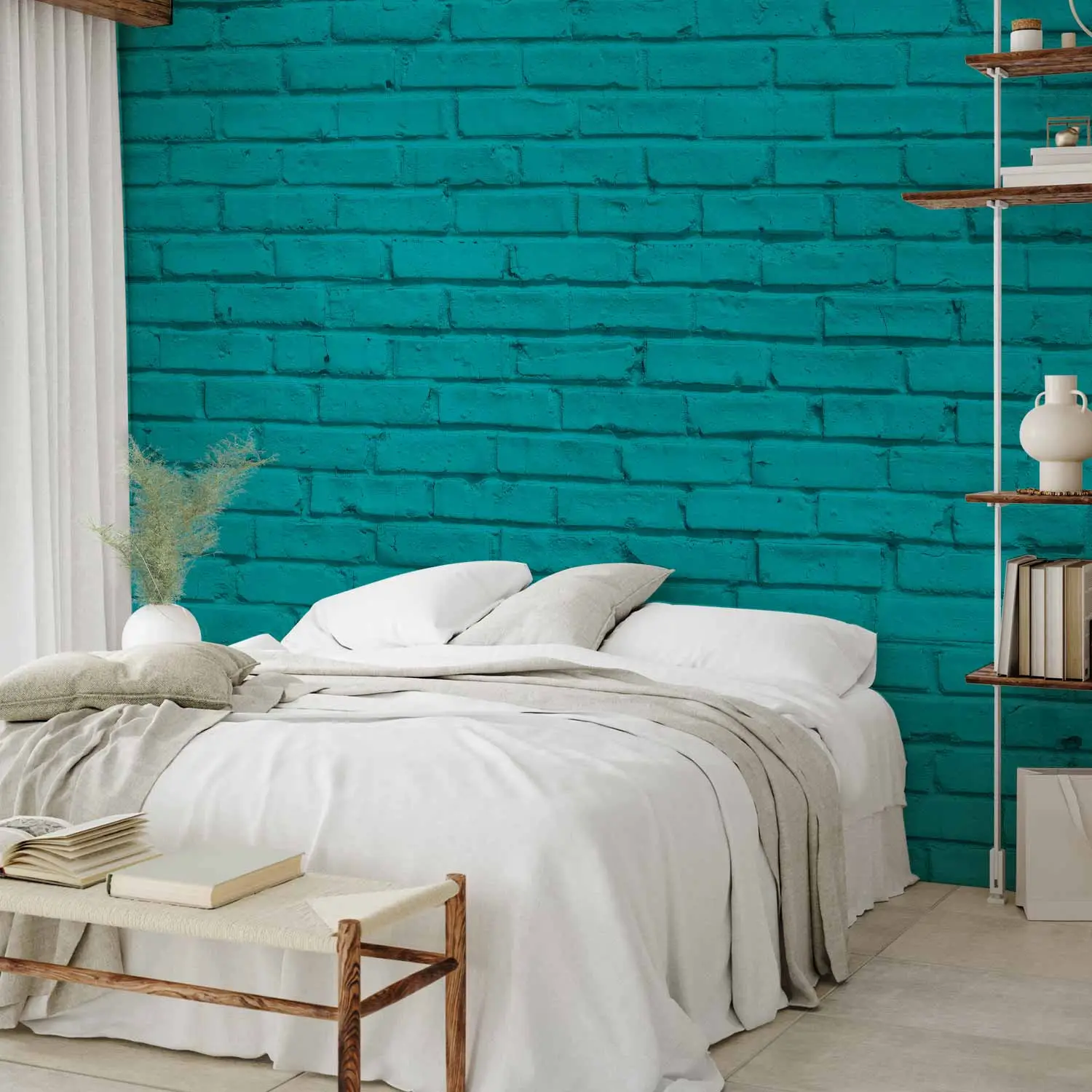 blue brick wallpaper bedroom