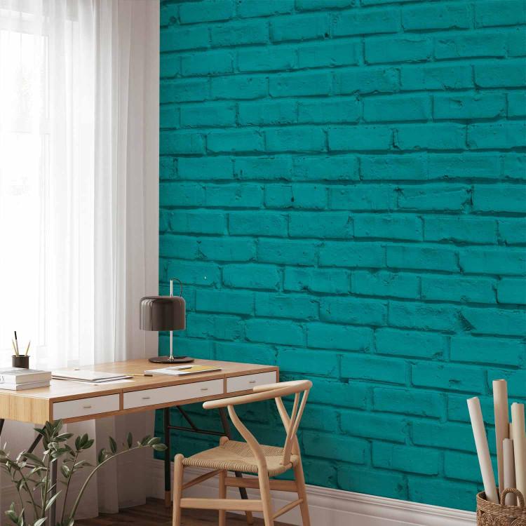 Wall Mural Nautical wall - background in pattern of uniform turquoise painted brick