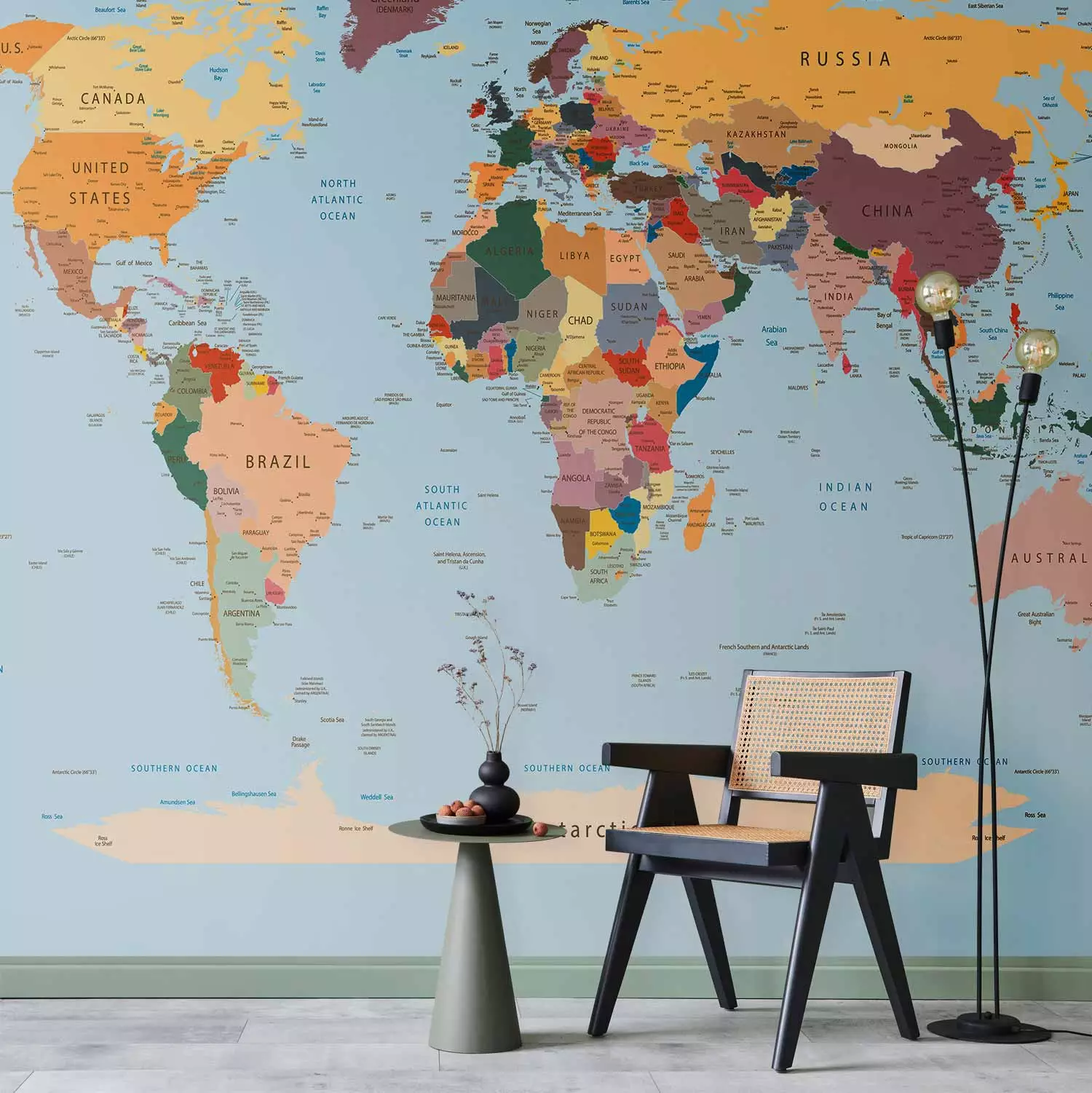 Photo Wallpaper Geography lesson - colourful world map for learning countries in English