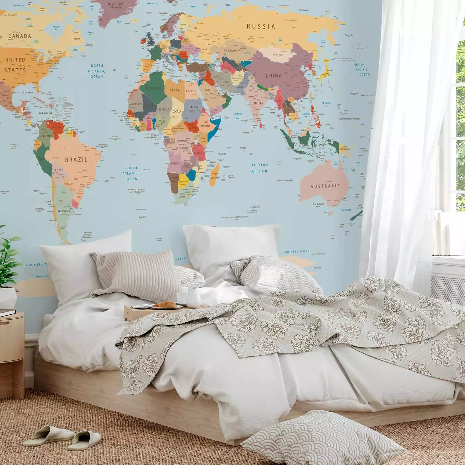 Photo Wallpaper Geography lesson - colourful world map for learning countries in English