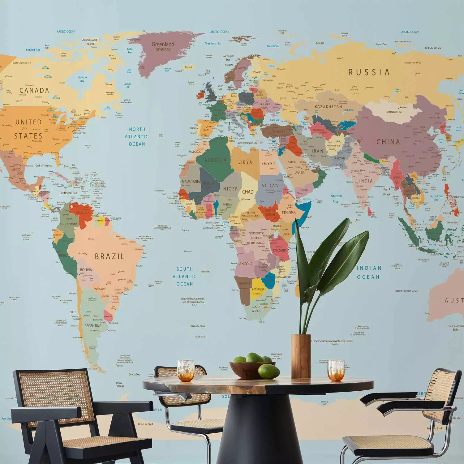 Photo Wallpaper Geography lesson - colourful world map for learning countries in English