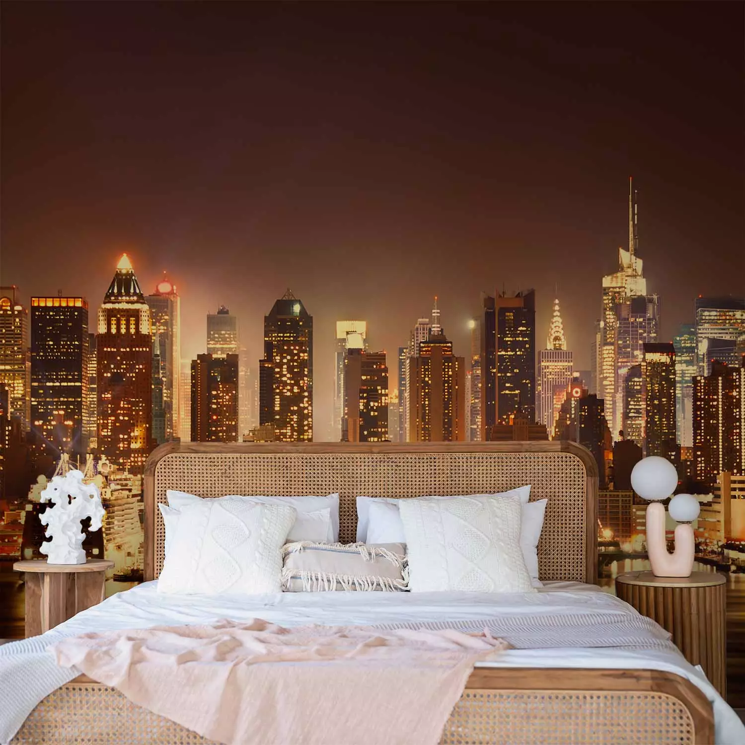 Wall Mural Architecture of New York - panorama of the great city at night in sepia
