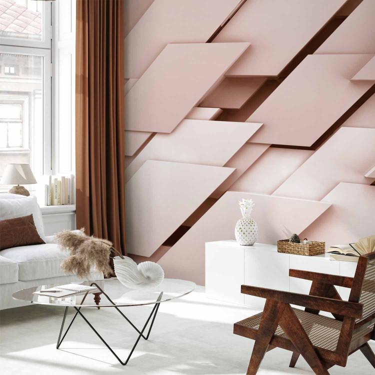 Wall Mural Geometric 3D perspective - monolithic pattern in pale pink shapes