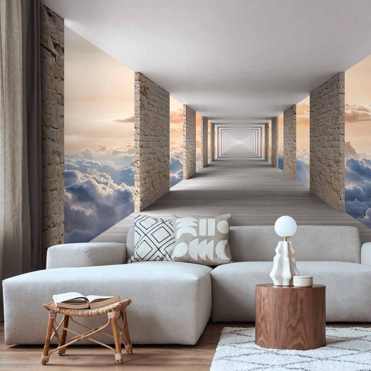 Wall Mural Walking in the clouds - corridor landscape with brick columns in the sky