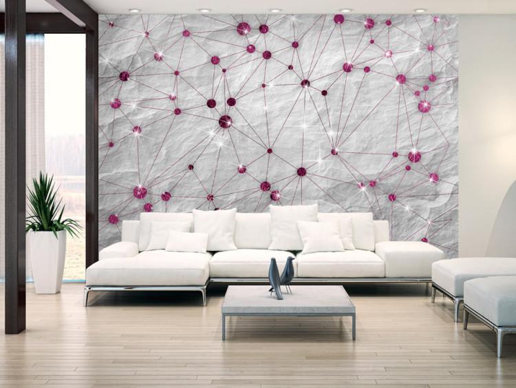 Wall Mural Geometric abstraction - linked purple diamonds on a grey background
