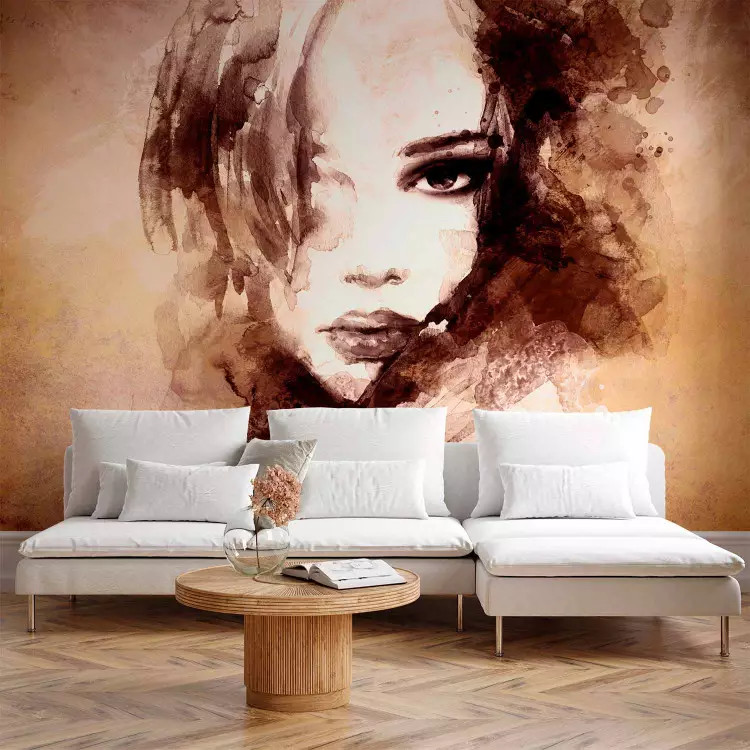 Wall Mural Female Figures - portrait of a woman's face in watercolor style in browns