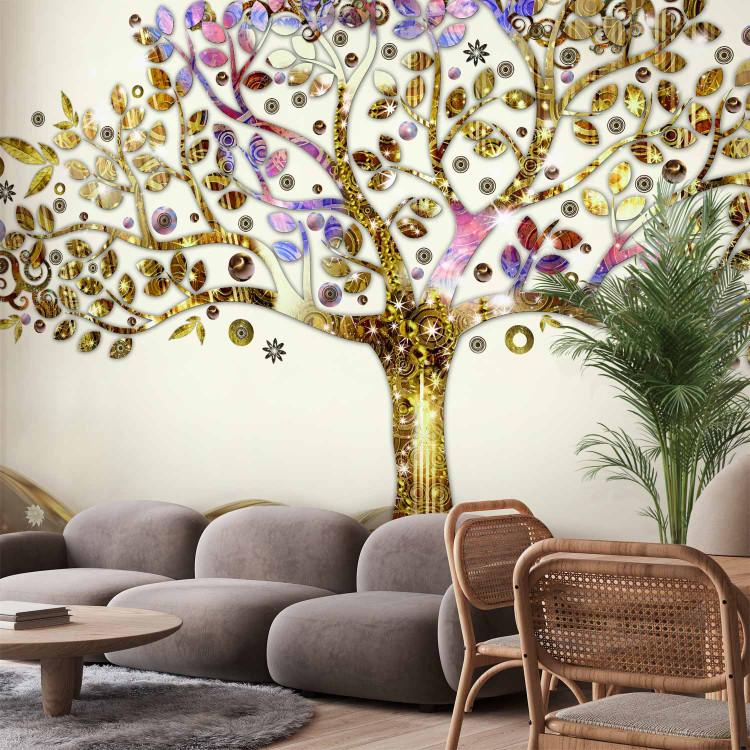 Wall Mural Abstract Landscape - golden tree on a meadow in the style of Gustav Klimt