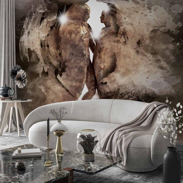 Wall Mural Hidden Love - abstract silhouette of two people in brown watercolors