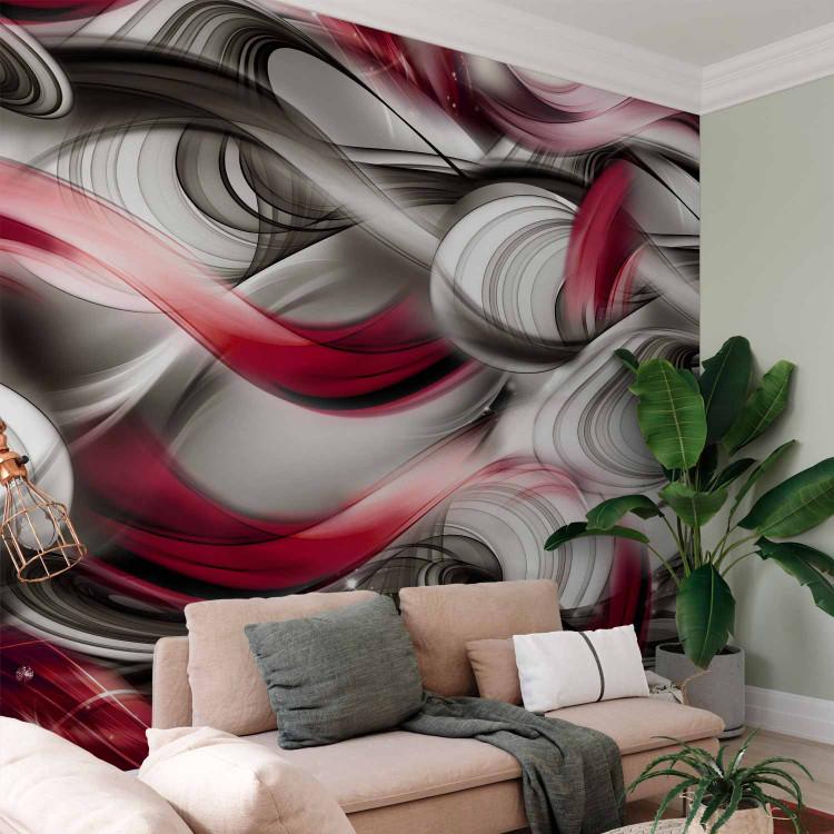 Wall Mural Cool Composition - Abstract Red and Gray Waves with Diamonds