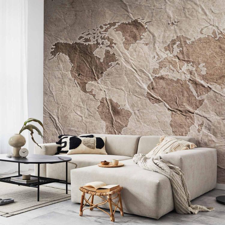 Wall Mural Paper Journeys - Gray World Map with Texture of Old Paper