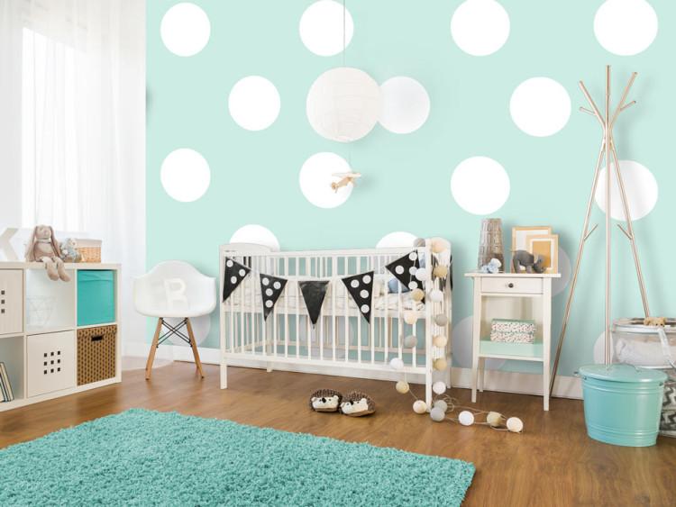 Wall Mural Tiny White Polka Dots - White Dots on Turquoise Background for Children's Room
